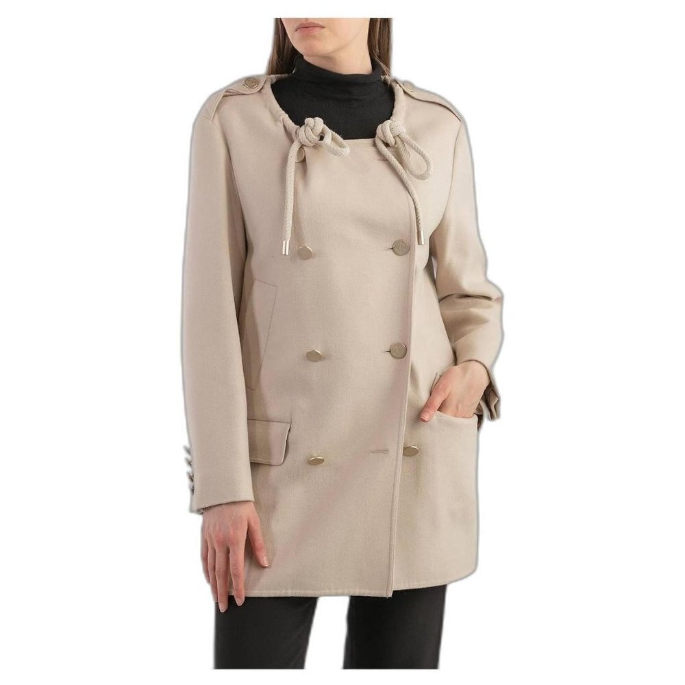 Max Mara Double Breasted Blazer Wool Blend Beige Women's Size 6 Long Sleeve